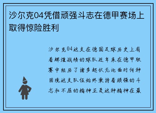 沙尔克04凭借顽强斗志在德甲赛场上取得惊险胜利
